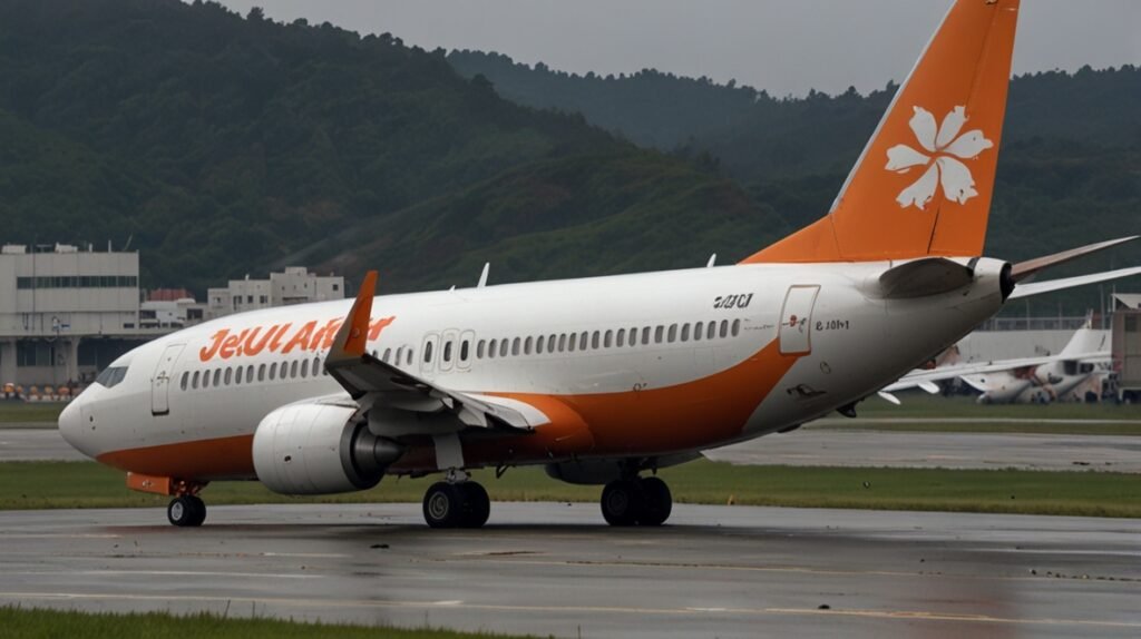 Imagem criada com Inteligência Artificial de um avião Boeing 737-800 Jeju Air para fins de ilustrar notícia
